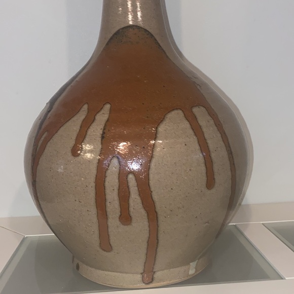Ceramic Glazed Clay Bottleneck Brown/Teal/ Dark Brown Drip Paint DesignVase/Pot - Picture 5 of 9
